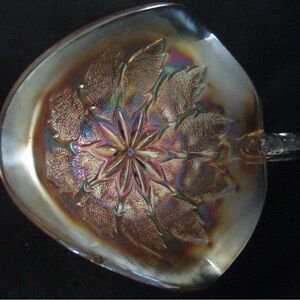 Vintage Iridescent Carnival Glass Serving Dish - Floral Star Pattern